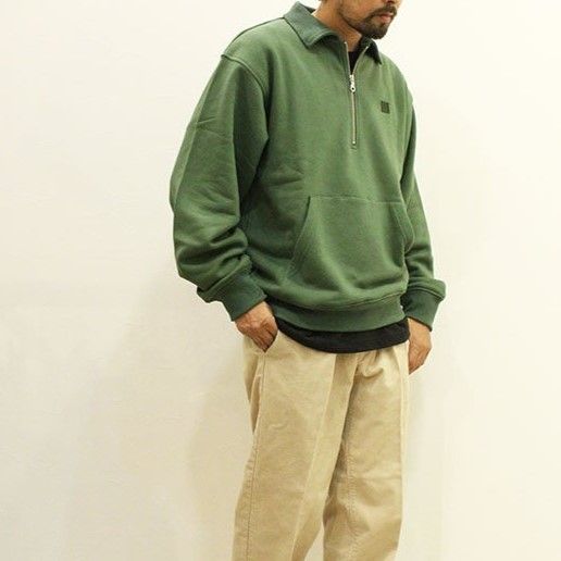 COMFORTABLE REASON コンフォータブルリーズン 21AW 日本製 OP Neck Team Sweat ハーフジップスウェット L  グリーン トレーナー オープンネック チーム プルオーバー トップス g14923 - メルカリ