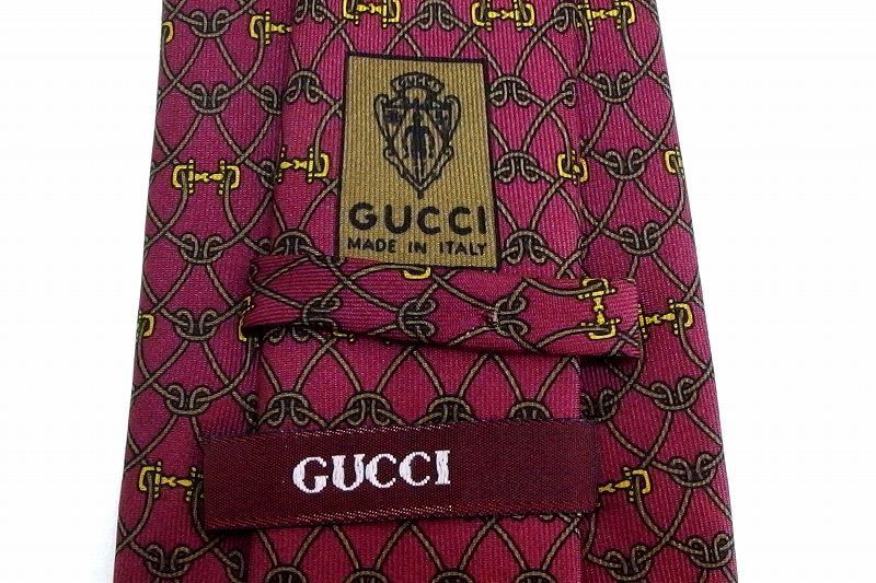 213636】GUCCI グッチ ビットモチーフ ネクタイ ヴィンテージ ボルドー