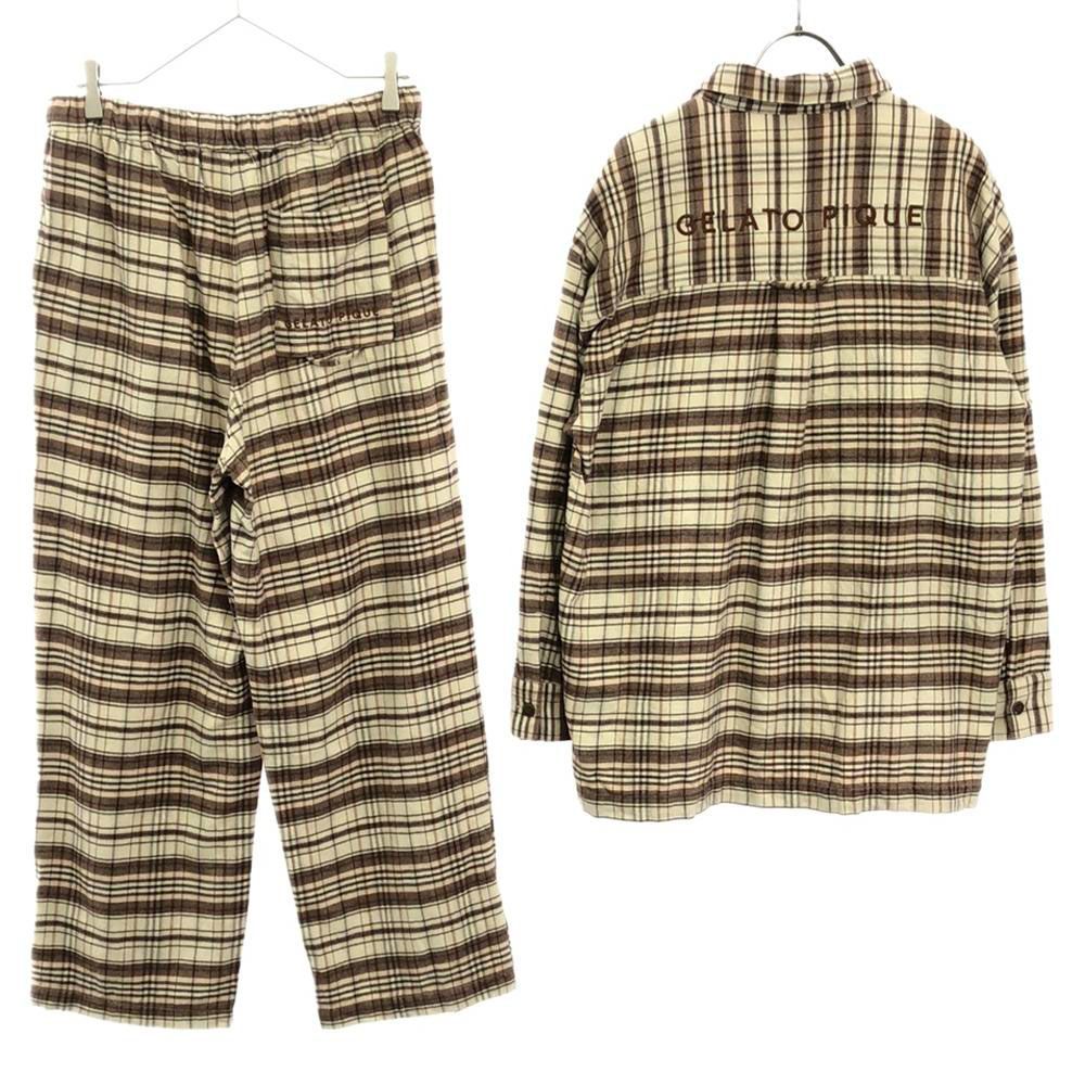 新品 GELATO PIQUE HOMME サガラ刺繍 ワンポイントボーダーショールカーディガン＆パンツセット トリコロール メンズ gelato pique homme サガラ刺繍ガウン