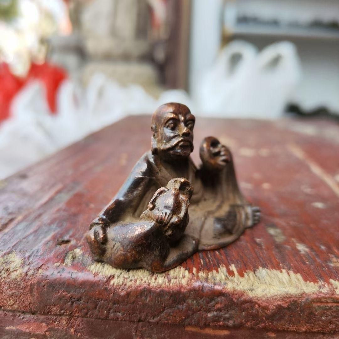 銅製 小蛙 置物 銅彫物 茶道 茶寵 装飾品 工芸品 美術品 銅製