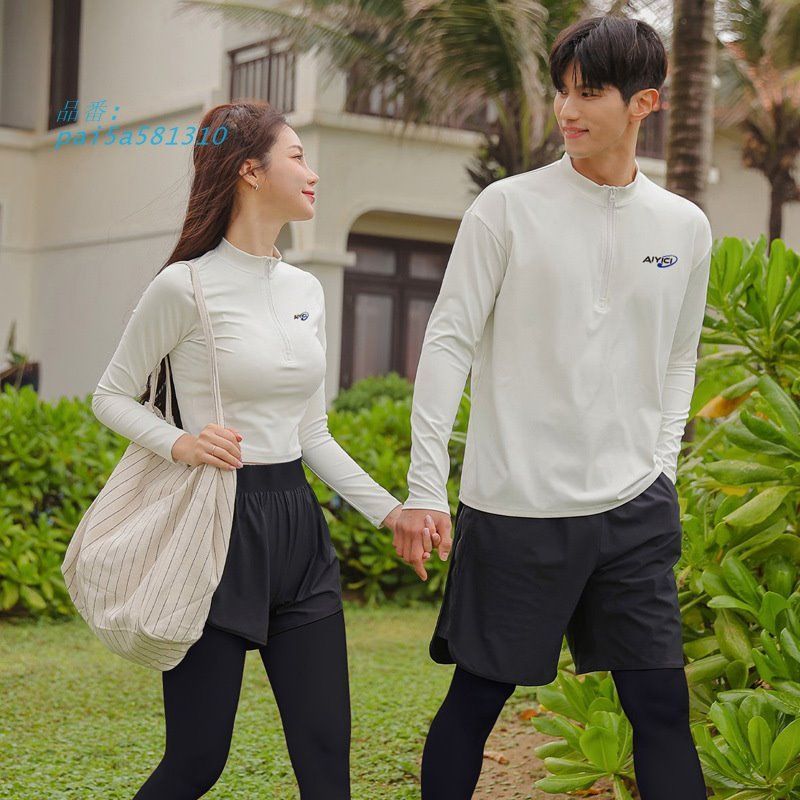 水着 レディース メンズ ペア カップル セット ハーフパンツ 海水浴 日焼け ママ水着 大人水着 レギンス 防止 カバー 長袖 セパレート 学生 体型 ダイビング pai5a581310