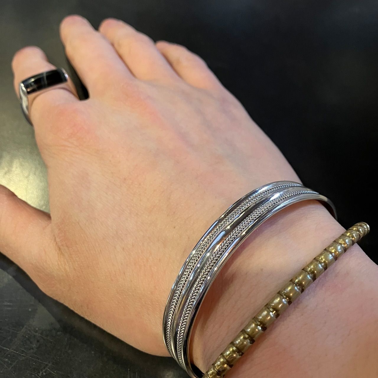 SILVER925 NATIVE WIDE BRACELET/シルバー/バングル ワイドバングル シルバー925 なめらかウェーブバングル