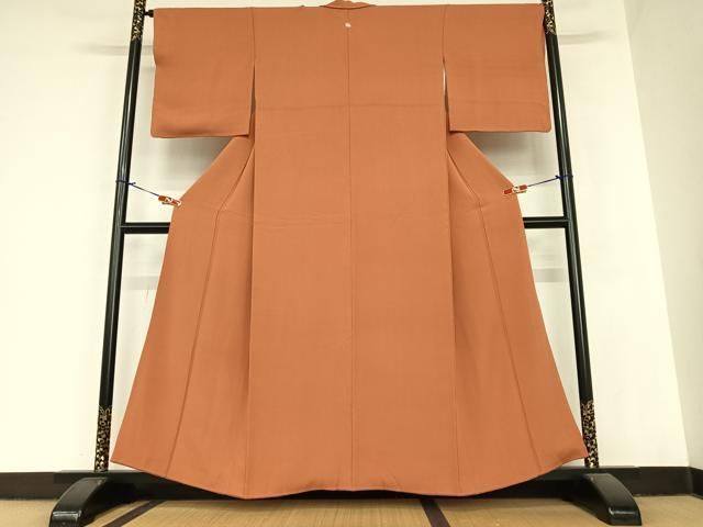 平和屋着物 ファッションデザイナー 花井幸子 色無地 銀朱色 正絹 AABA8774zg