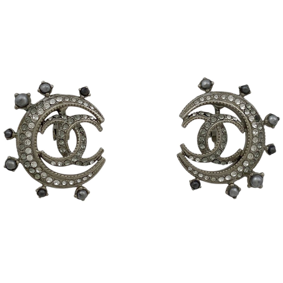 シャネル CHANEL ココマーク ラインストーン イヤリング ムーン 月 イヤリング シルバーメッキ シルバー レディース
