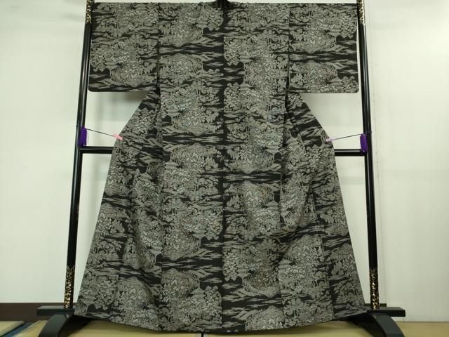 平和屋本店 本場大島紬 吉三郎 吉織物謹製 割込絣織 黒地 DZAB1164kh5