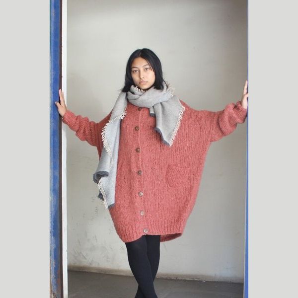 つつむ 手編みモヘアロングカーディガン●若草オリーブ