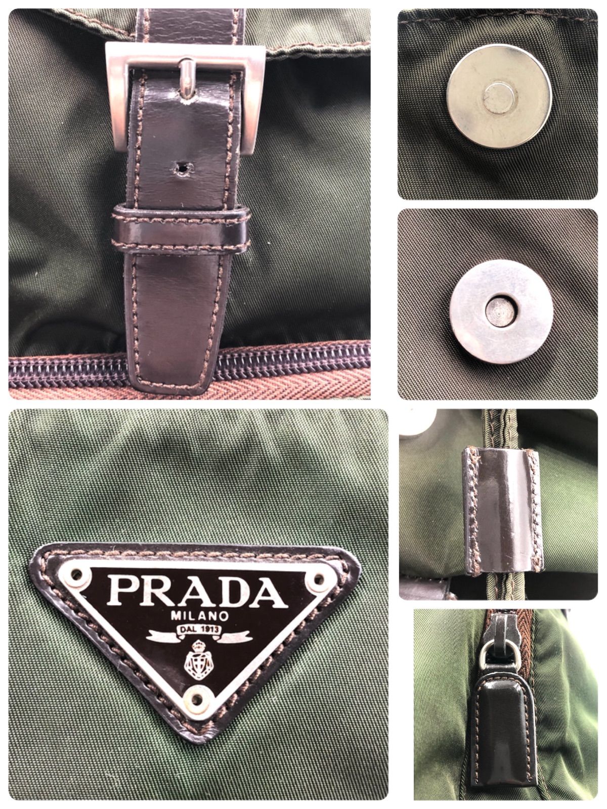 □美品□鑑定済み□PRADA プラダ テスートナイロン「ポコノ」 三角プレート リュックサック バックパック デイパック グリーン シルバー金具  レザー使用 巾着 イタリア製 白タグあり - メルカリ