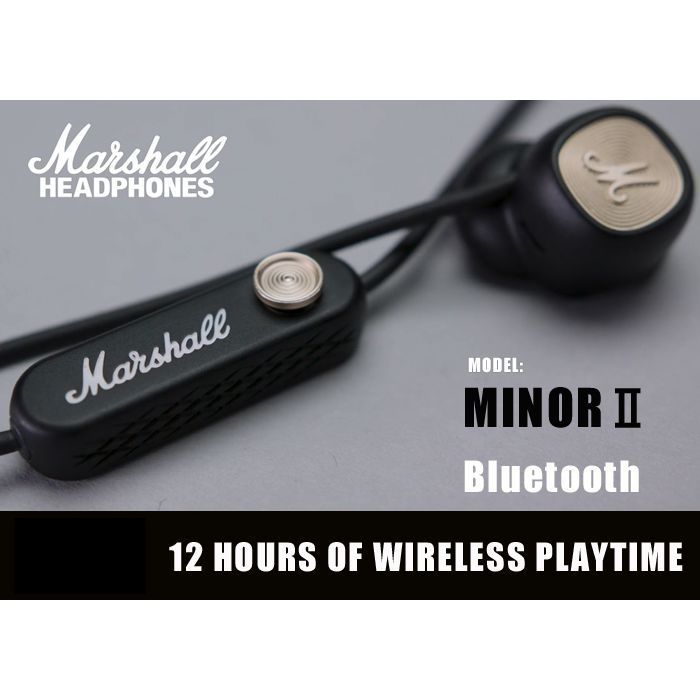 Marshall MINOR 2 Bluetooth BLACK マーシャル マイナー2 ブルートゥース イヤホン イヤフォン iPhone スマホ マイク&リモコンボタン付き ワイヤレス おしゃれ 高音質