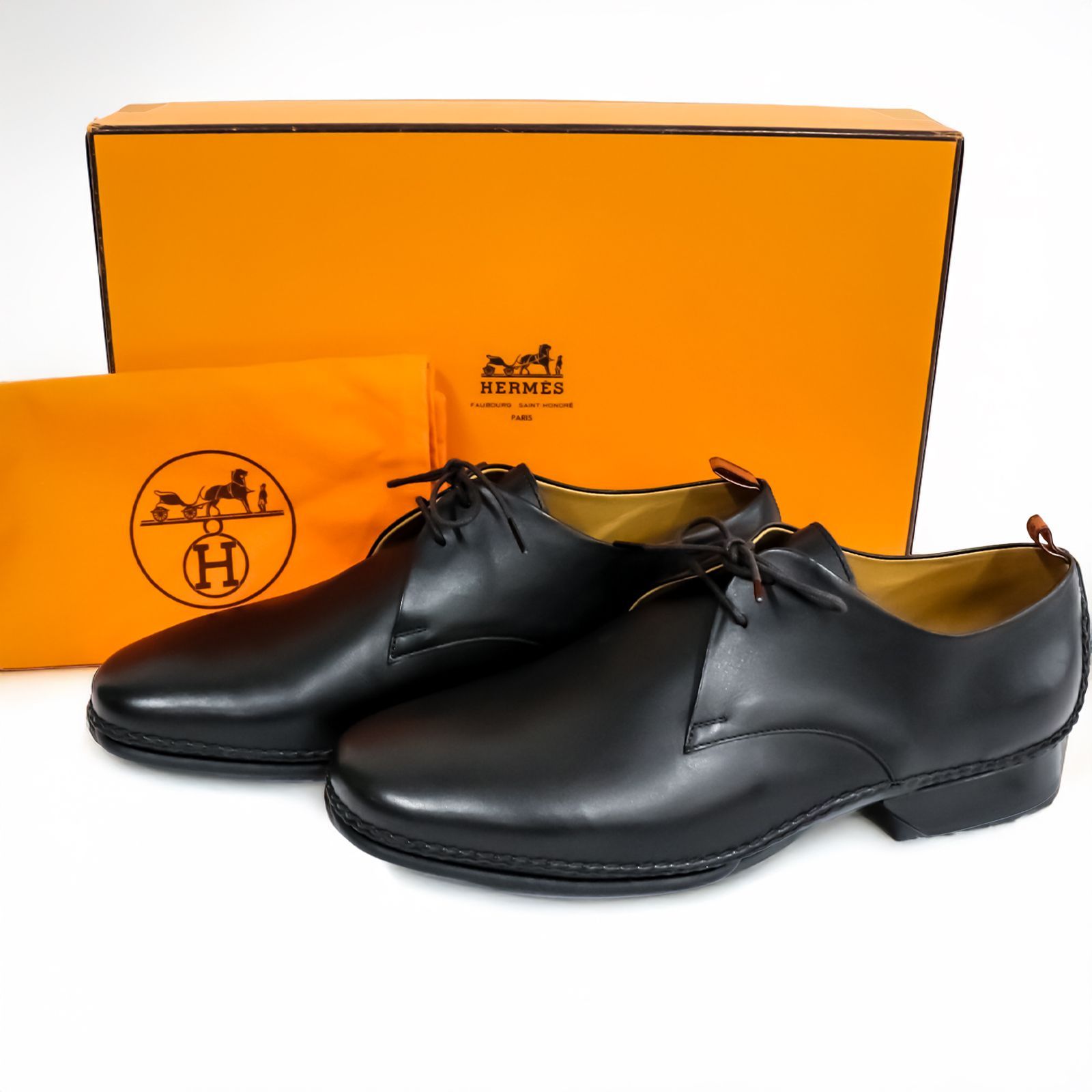 HERMES エルメス ビジネスシューズ 41 26cm レザー オックスフォード レースアップ ブラック メンズ BS170