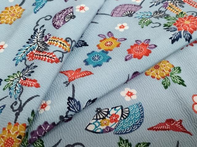 平和屋着物○上質な小紋 型染め 扇面花鳥文 正絹 逸品 DAAV4945ud