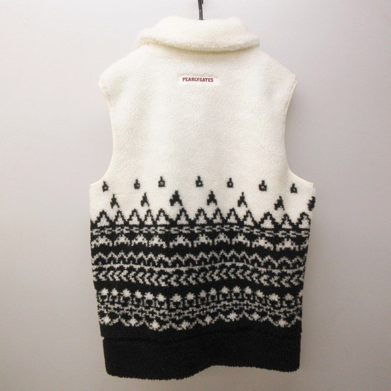 パーリーゲイツ PEARLY GATES フリース ベスト ボア ロゴ 刺繍 総柄 黒
