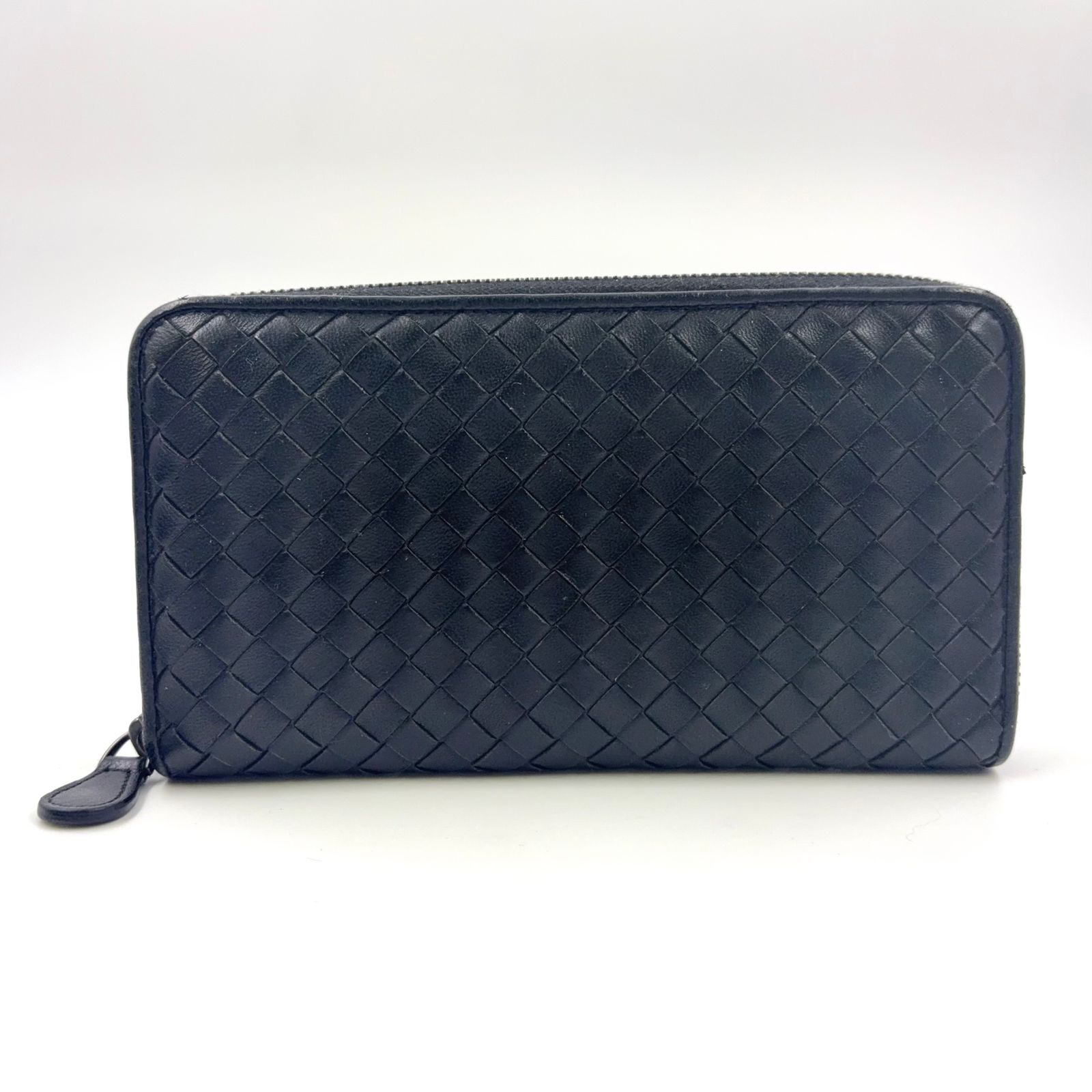 BOTTEGA VENETA イントレチャート ラウンドファスナー ジップ レザー ブラック 財布 ブラック