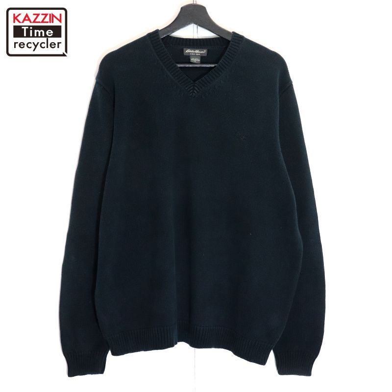 00s Eddie Bauer 無地 Vネック コットン ニットセーター メンズ