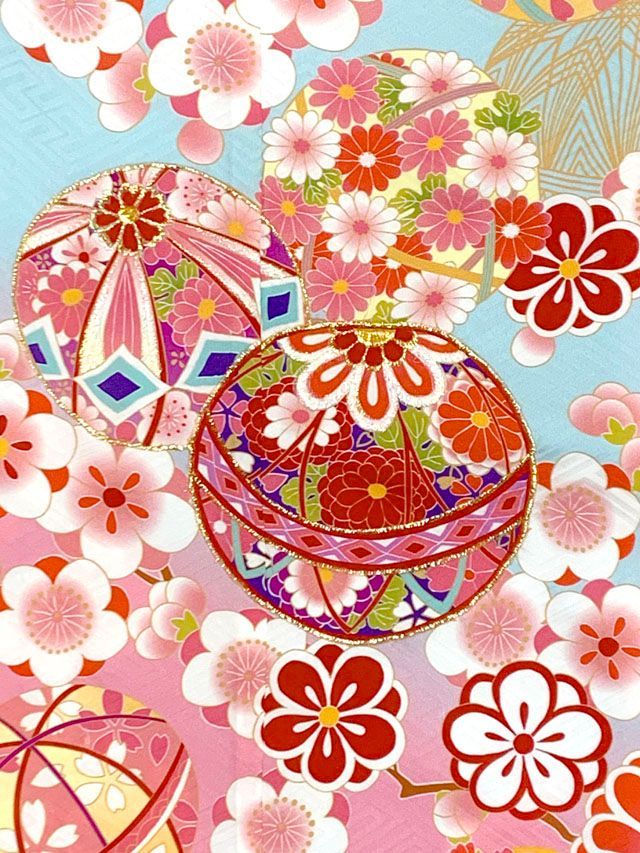 七五三 着物 7歳 絵羽柄の古典柄の四つ身の子供着物(合繊)