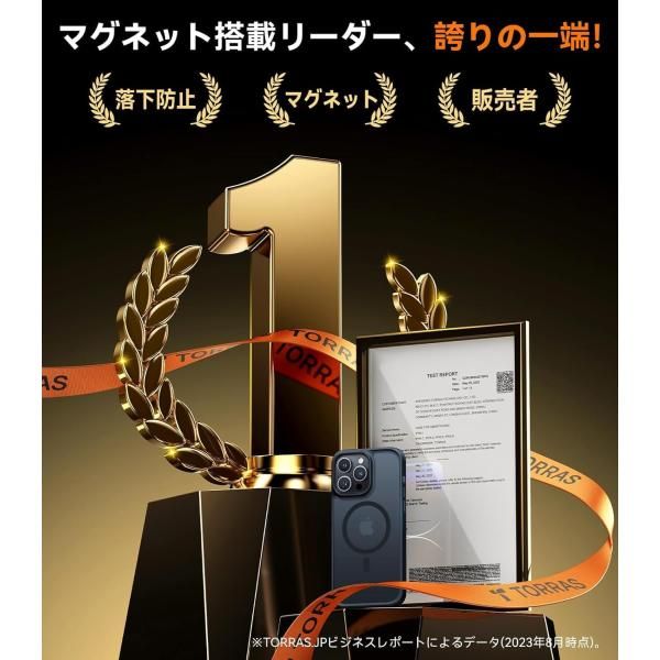 TORRAS iPhone15pro 用 ケース マグネット搭載 ストラップホール付き Guardian-Mag ブルー ケース 用 iPhone ワイアレス充電 クリア ストラップホール付き