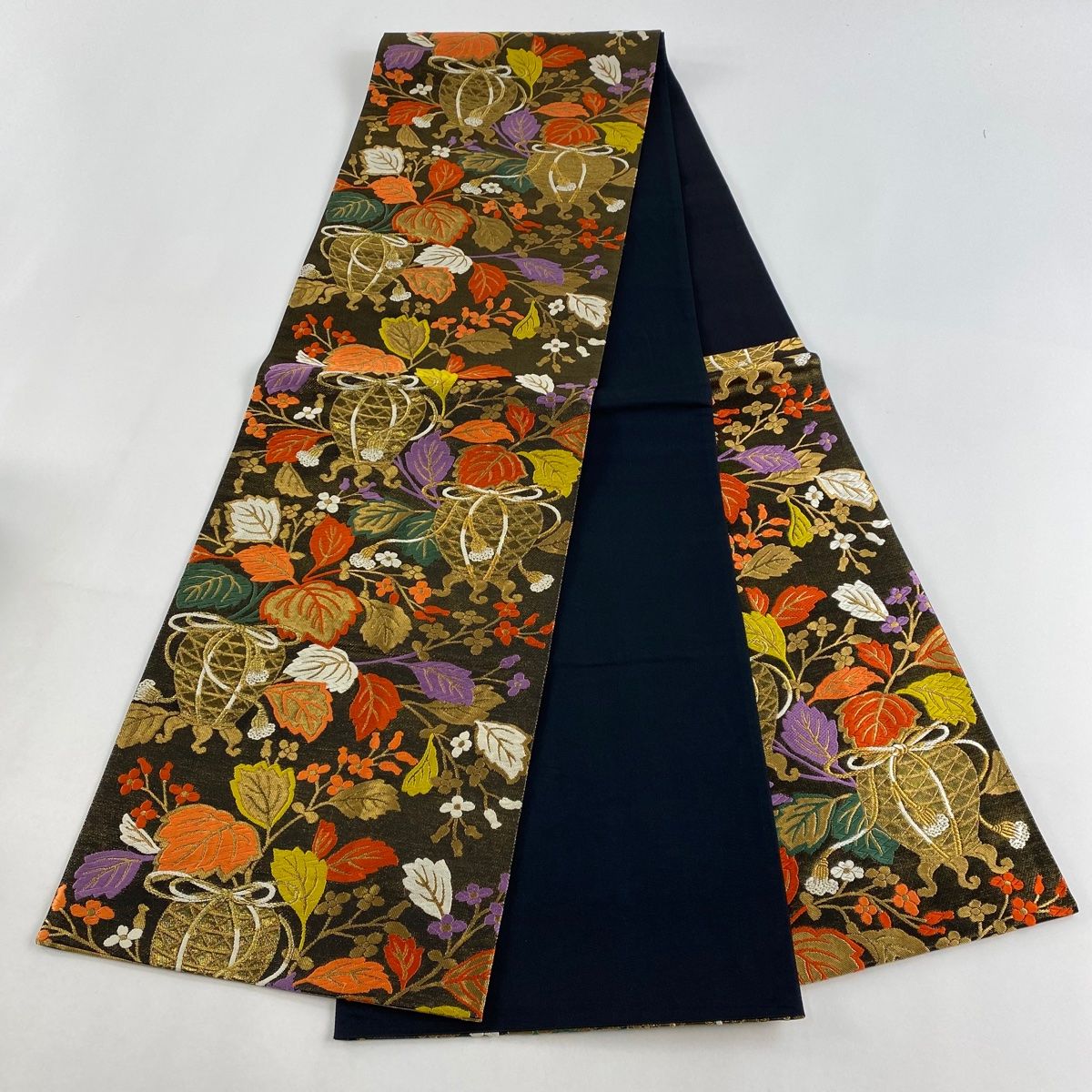 袋帯 秀品 六通 正絹 袋帯 秀品 桜 桜の花びら 唐織 箔 青 六