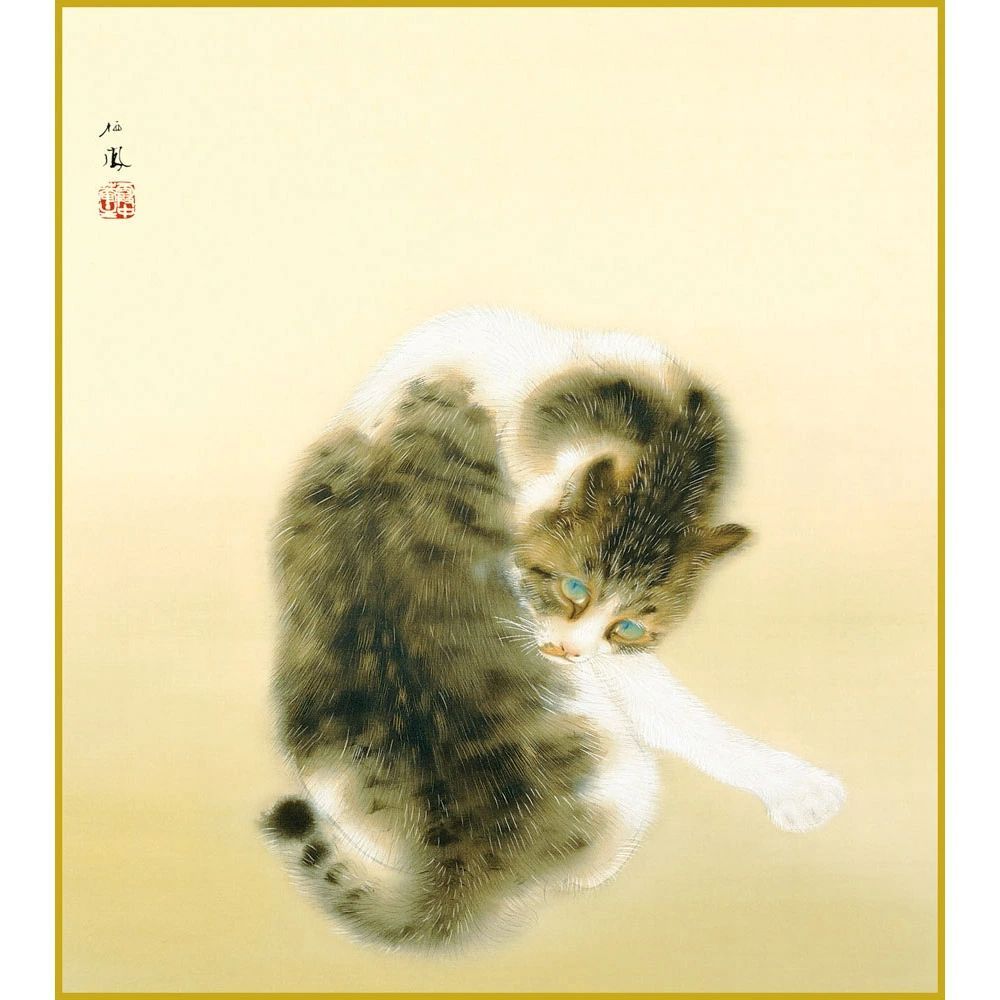 色紙】竹内栖鳳「班猫」 複製画 色紙 特殊工芸画 ねこ 動物画