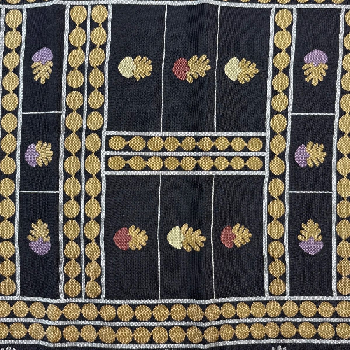 袋帯 美品 名品 幾何学 金糸 灰紫 全通 正絹 中古 袋帯 美品 秀品 幾何学 金糸 灰紫 全通 正絹 中古 袋帯 美