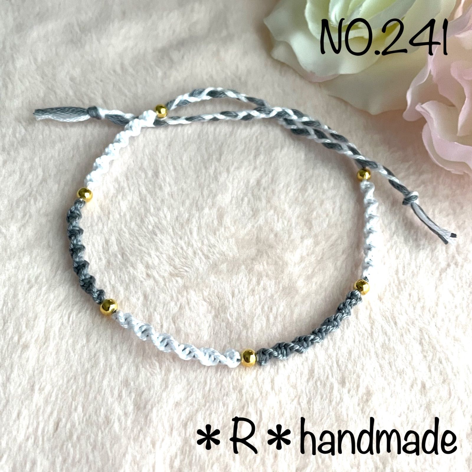 ハンドメイド ミサンガ アンクレット バイカラー白×グレー