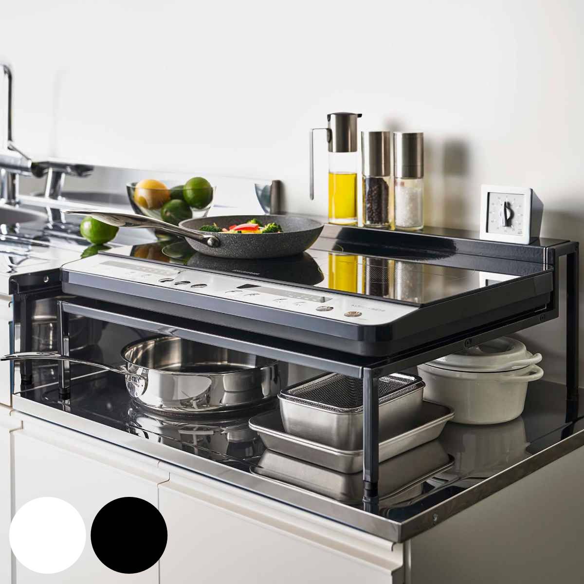 在庫限り tower 棚付きIHクッキングヒーターラック タワー 山崎実業 タワーシリーズ コンロラック アジャスター付き IHカバー コンロ用カバー レンジカバー コンロガード コンロ カバー 最大60％オフ。