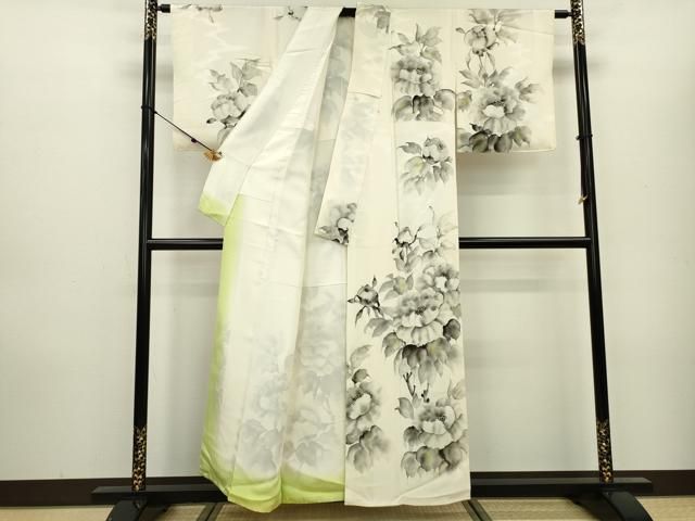 平和屋着物▽訪問着 作家物 絞り 刺繍 草葉文 金彩 正絹 逸品 DAAT3689fe