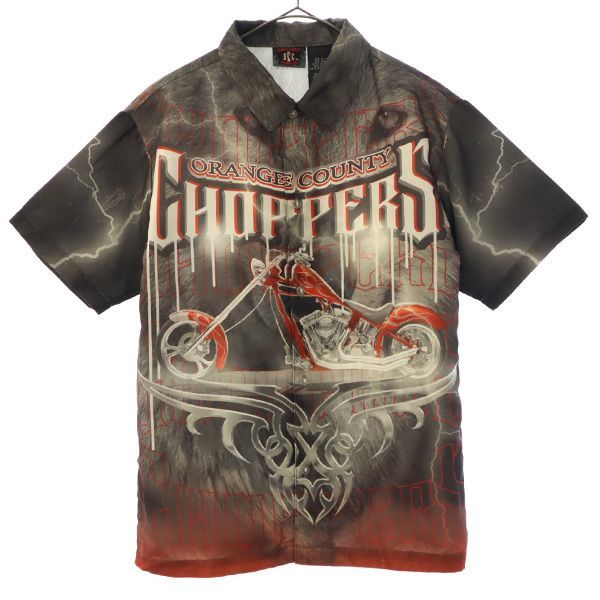 オレンジ カウンティ チョッパーズ 総柄 半袖 シャツ 12/14 グレー系 ORANGE COUNTY CHOPPERS メンズ 【中古】  【230811】 メール便可