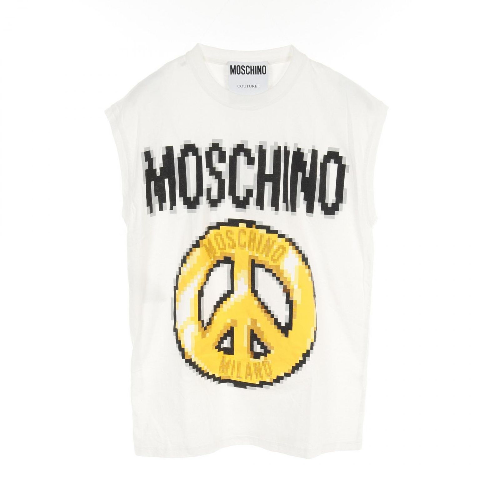 モスキーノ MOSCHINO カットソー モザイクピース ロゴ コットン モザイクピース ロゴ Tシャツ ノースリーブ コットン オフホワイト マ ユニセックス Used B