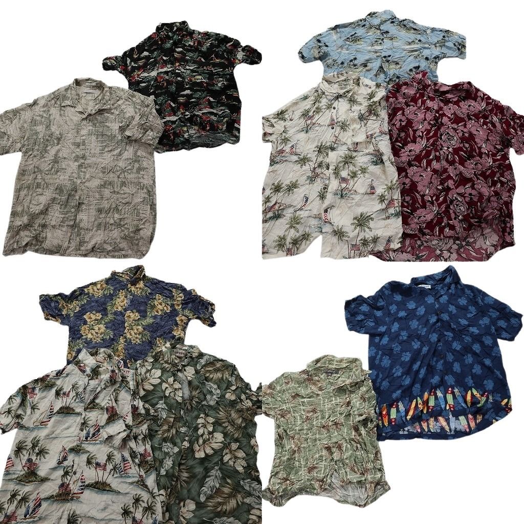 古着卸 レーヨン系 アロハシャツ 半袖シャツ 10枚セット メンズ XL パームツリー ハイビスカス リーフ柄 古着 NA3337