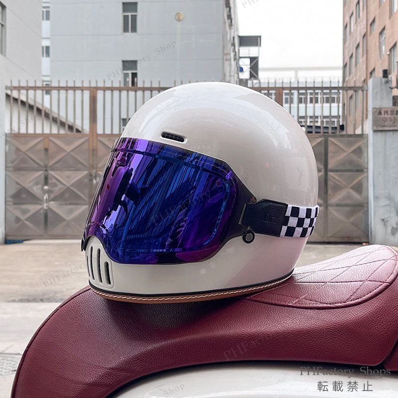 レトロヘルメット クラシック フルフェイスヘルメット ゴーグルが付き バイクヘルメット DOT認定 耐久性 安全性 通気性 男女兼用 ホワイト A195