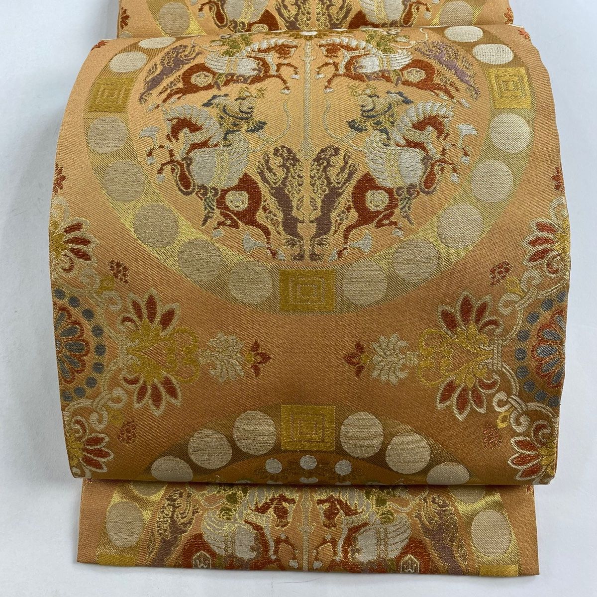 川島織物⭐️数奇屋袋⭐️コプト狩猟紋⭐️新品未使用⭐️桐箱付 袋帯 美品 名品 川島織物 落款 連珠狩猟文 草花 箔 金通し
