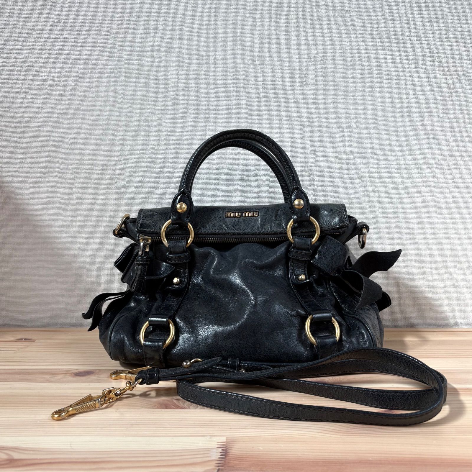 miu miu vitello lux 2way ribbon bag 黒 miu miu Vitello Lux Ribbon 2way Bag Blackミュウミュウ ヴィッ