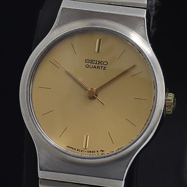 稼動 セイコー SEIKO スクエア クォーツ ゴールド文字盤 ゴールド