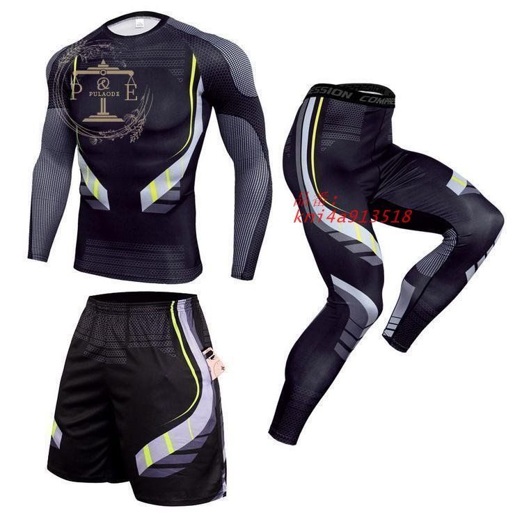 3枚セット コンプレッションウェア メンズ 上下セット ハーフパン 加圧シャツツ ロングタイツ トレーニング ランニングウエア kni4a913518
