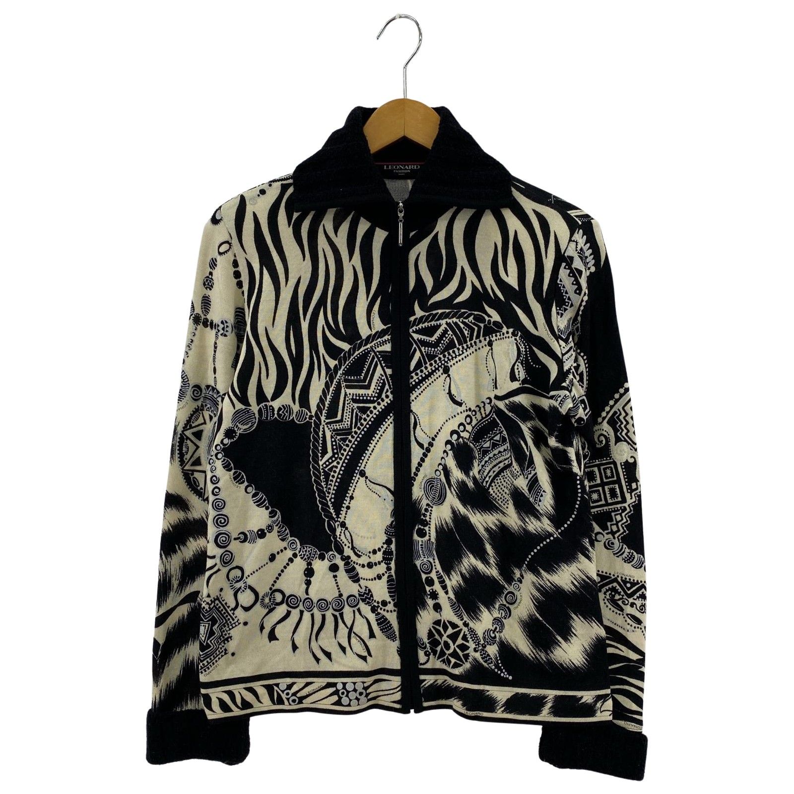 LEONARD FASHION レオナール ファッション 総柄 ニットジャケット  