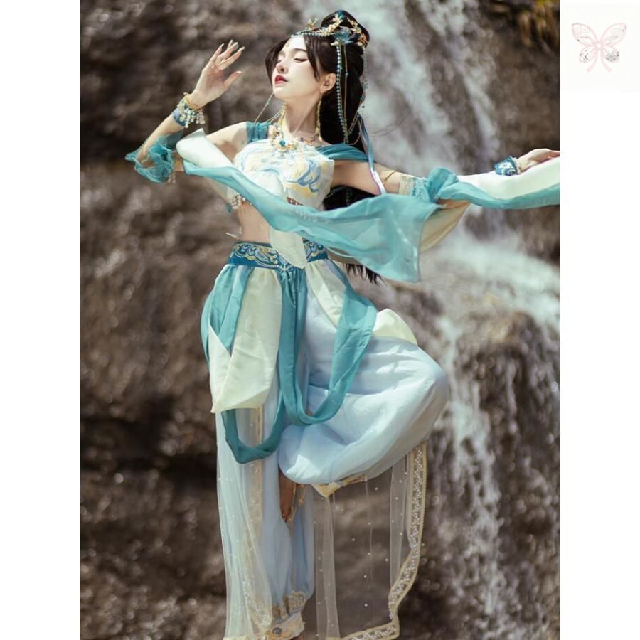 中華風アラビアン衣装 全身コスチューム 中国古代服装 漢唐古典舞踊 敦煌舞踊 仕女演目ダンス衣装 飛天 天女 仙女 コスプレ衣装 チャイナ服