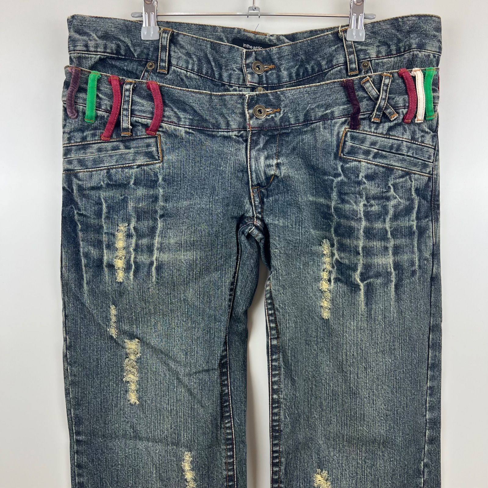 in the attic y2k grunge double waist denim pants XL インジ
