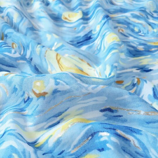 ゴッホの代表作「星月夜」からインスパイアされた大判ストール 渦巻く