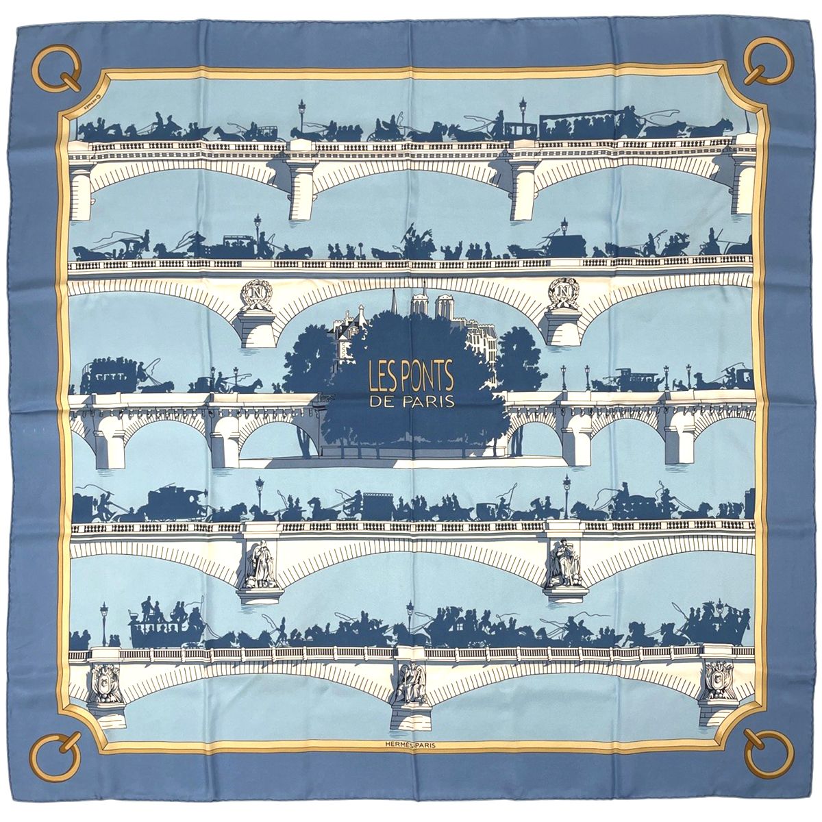 エルメス HERMES カレ 90 LES PONTS DE PARIS パリの橋 スカーフ シルク ライトブルー ホワイト レディース