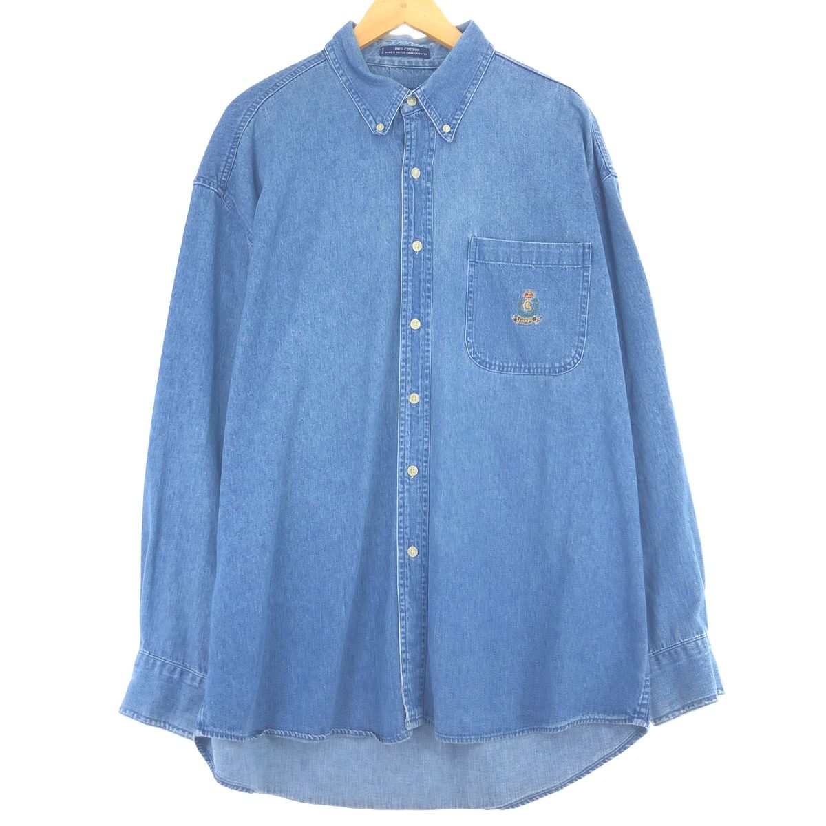 古着 90年代 ラルフローレン Ralph Lauren CHAPS チャップス 長袖 ボタンダウンデニムシャツ メンズL/eaa438905
