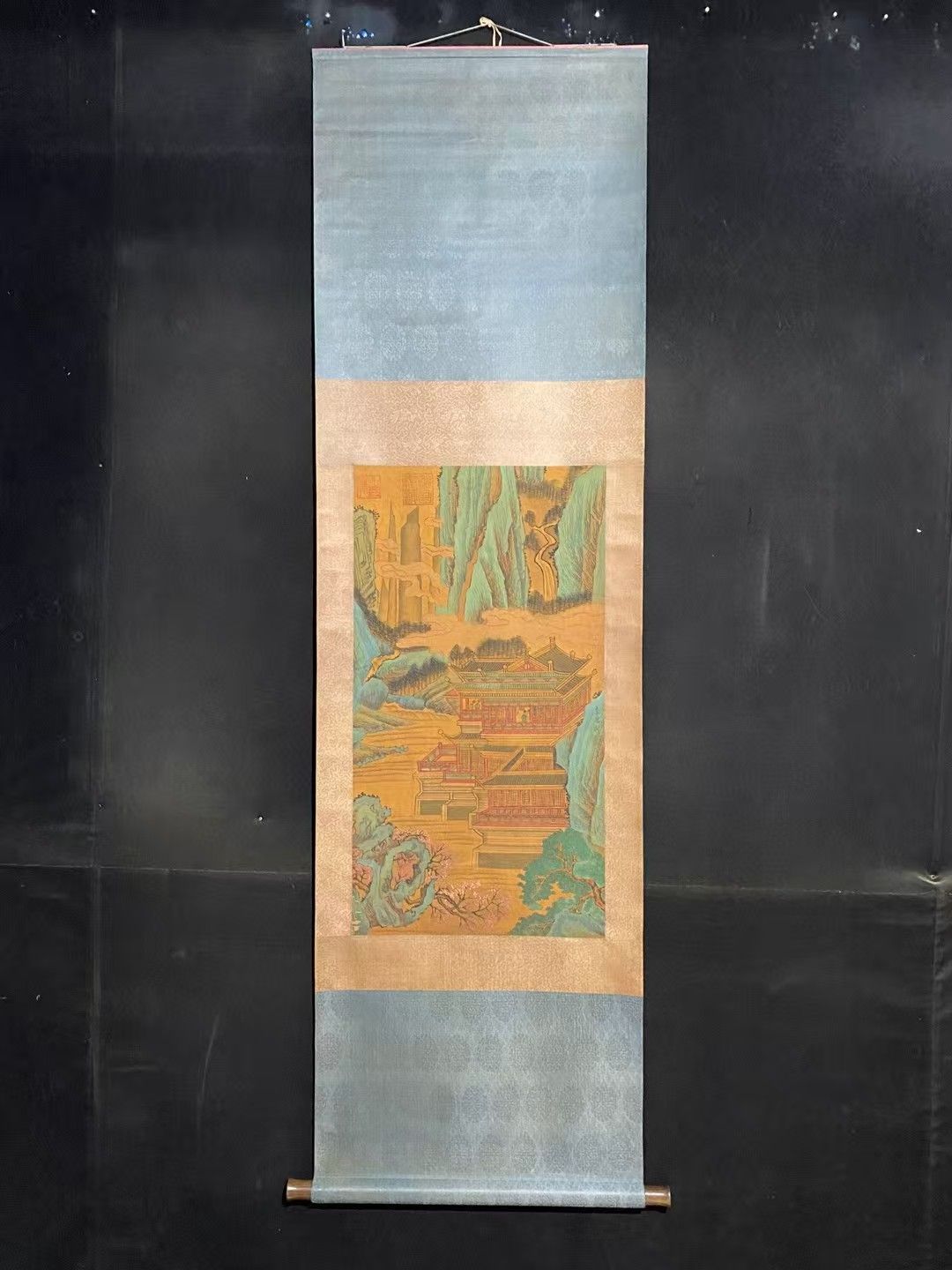 中国古美術.精品三尺中堂画.唐.李思訓山水画.手描きの作品.材質