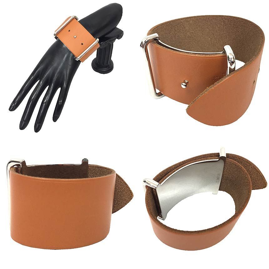 【美品】エルメス レザー ブレスレット バングル アピGM ブラウン HERMES - エルメス マルジェラ期 Api GM アピ GM レザー