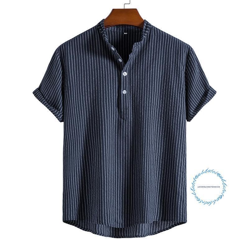 ポロシャツ ゴルフ メンズ 半袖 スポーツ ストライプ リネン 立ち襟