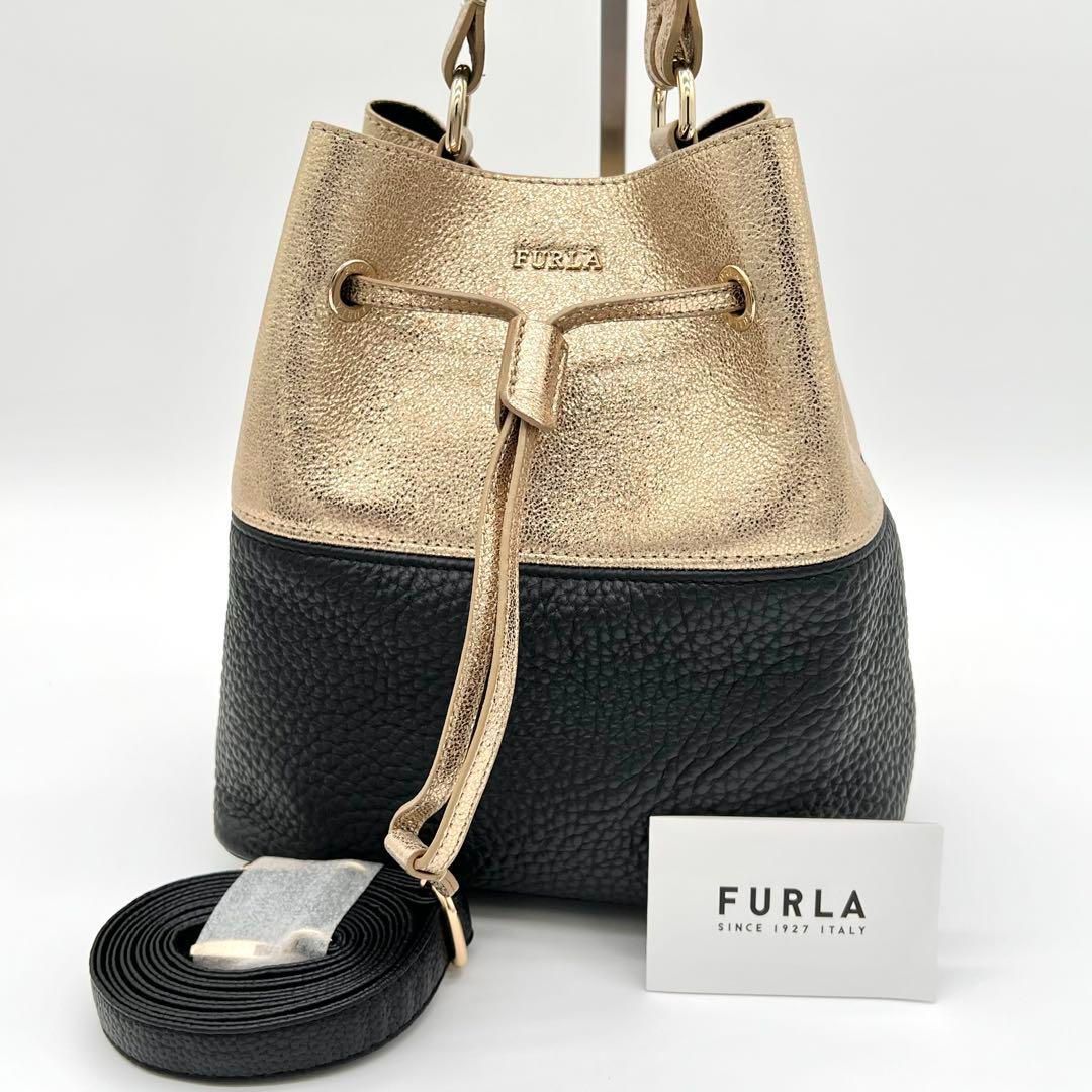 【美品】フルラ ステイシー ハンドバッグ 2way 巾着型 レザー バイカラー 美品】フルラ ステイシー ハンドバッグ 2way 巾着型 レザー バイ