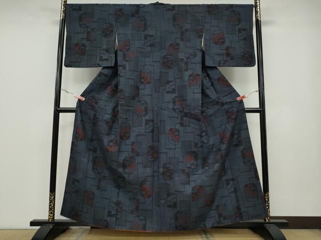 平和屋着物 結城紬 100亀甲 破れ色紙重ね風景文 正絹 CAAY4954ut