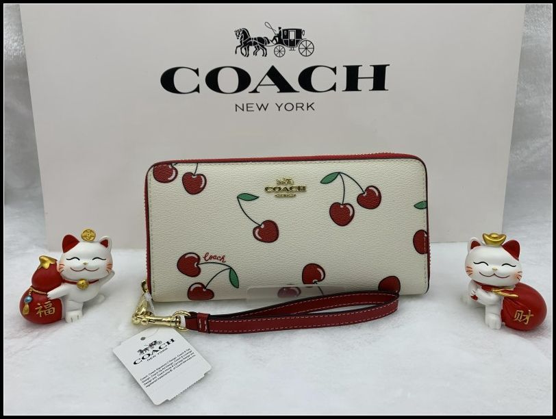 COACH 長財布 コーチ 財布 プレゼント レザー チェリー さくらんぼ プリント ロゴ リストレット ロング ジップ アラウンド 新品 未使用 ファッション CF406 C163Z-X1