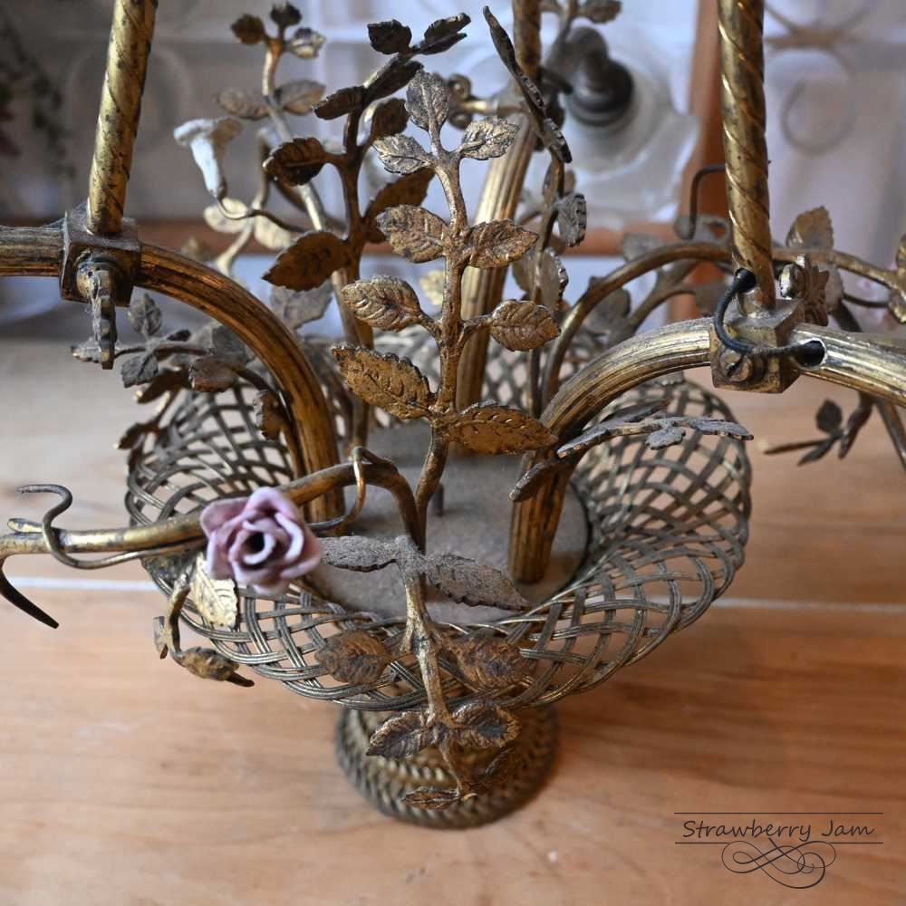 ILA-90 フランスアンティーク シャンデリア 3灯 フラワー バスケット ILA-90 フランスアンティーク シャンデリア 3灯 アンティーク照明