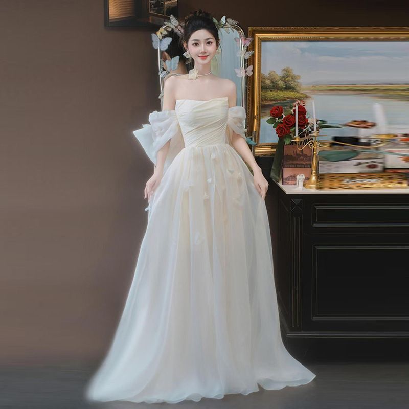 送料無料】ホワイト抹胸ウェディングドレス 新娘結婚式?披露宴?迎賓に