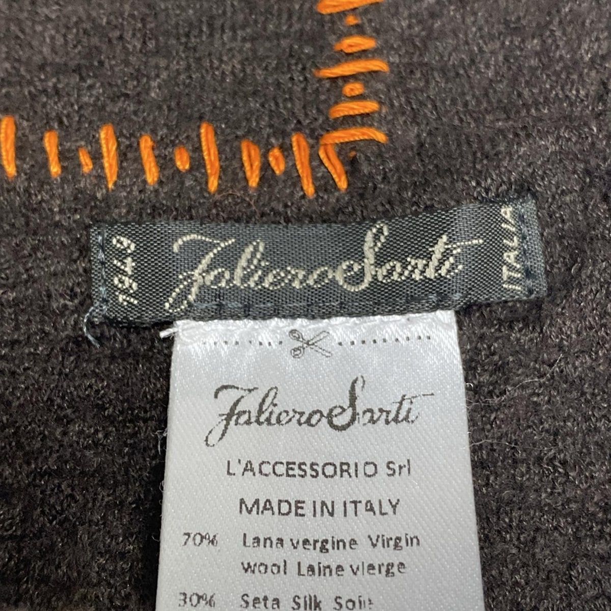 Falierosarti ファリエロサルティ ストール ショール - ダークブラウン×オレンジ ウール シルク