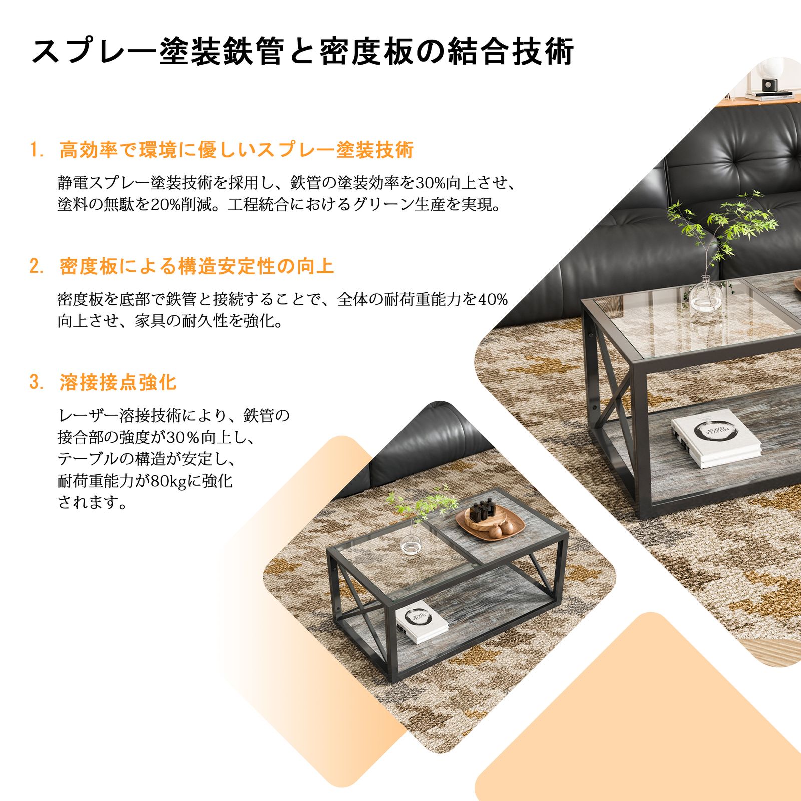 数量限定セール」強化ガラス天板 ローテーブル 長方形 リビング