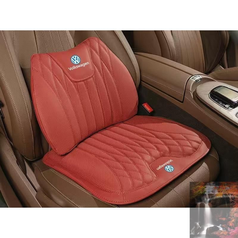 【美品?新品未使用】 ◆フォルクスワーゲン◆レッド◆シートクッション 車用 シートカバー ナッパ レザー 腰当て 滑り止め 弾性 座布団1点+腰クッション1点 CCYKDQ069